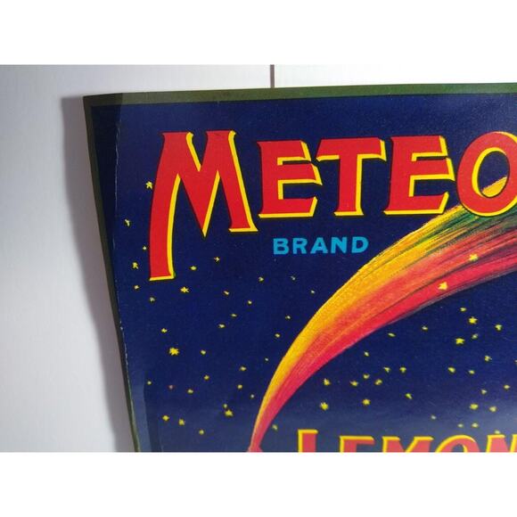 Meteor Brand Lemons Fruit Crate Label Space Age Comet Art Original Vintage 1930s - Picture 2 of 4